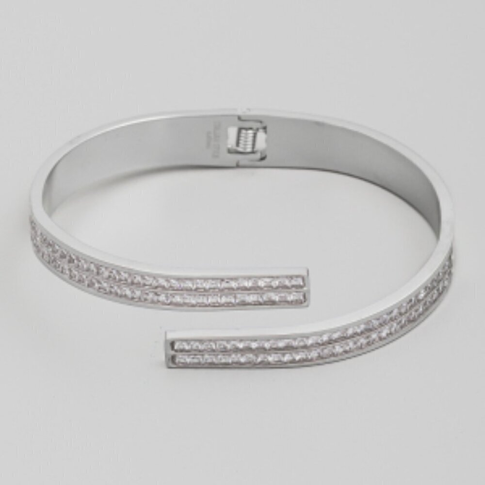 Pave Stainless Steel Hinged Silver Stainless Steel Bracelet